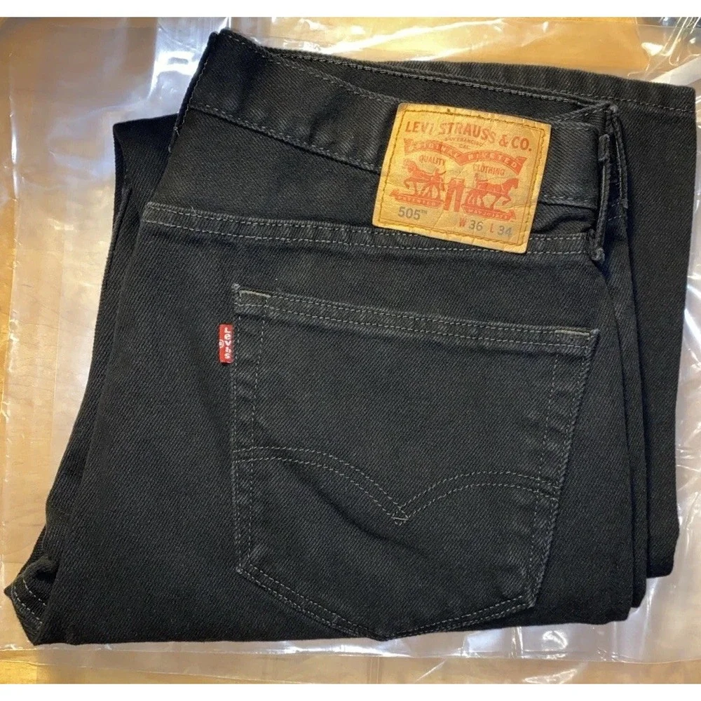 Levis Mens 505 Regular Fit Straight‎ Leg Jeans W36 L34 Black Denim